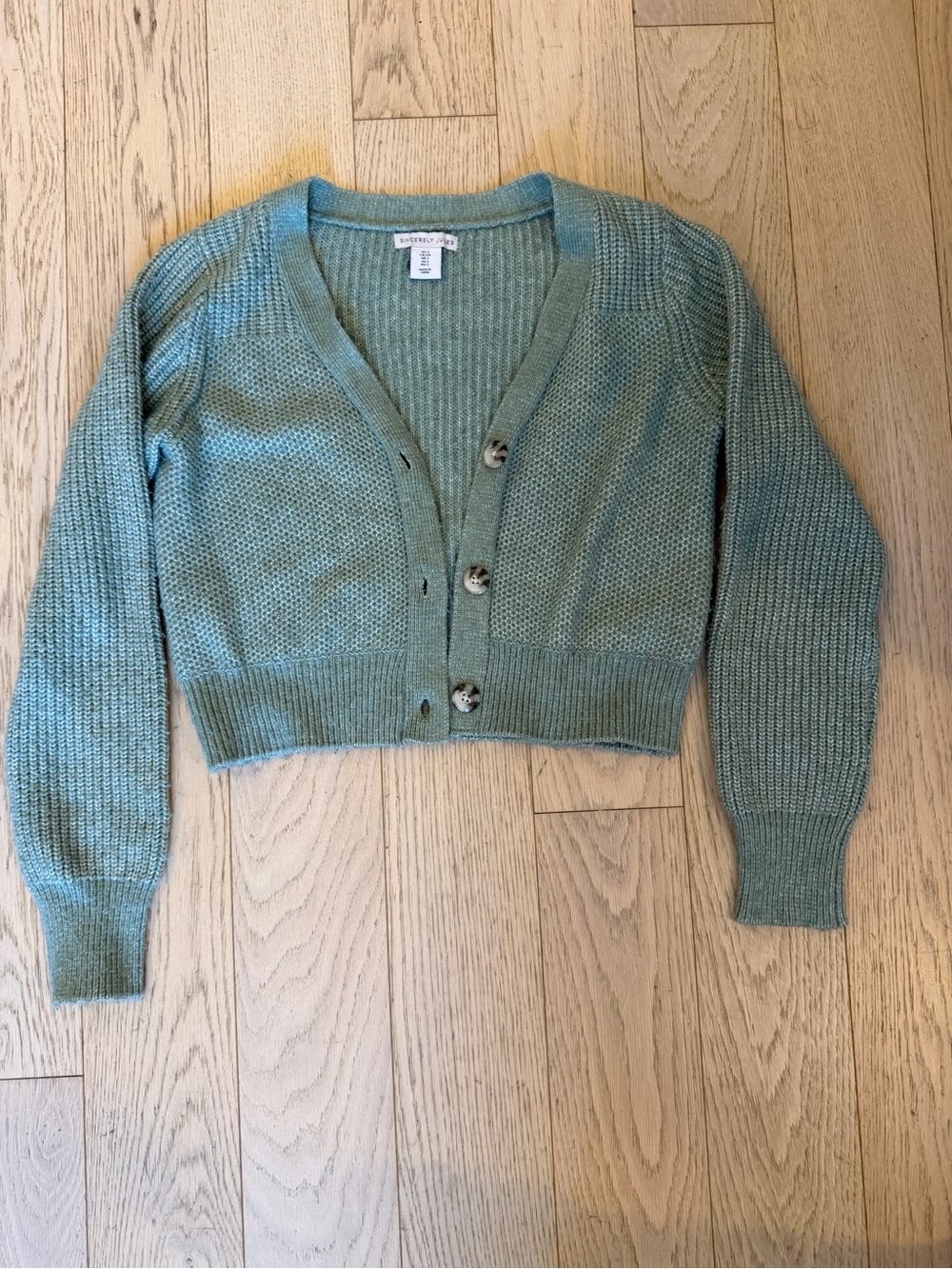 Sincerely Jules Cropped Sage Green Button-Front Cardigan